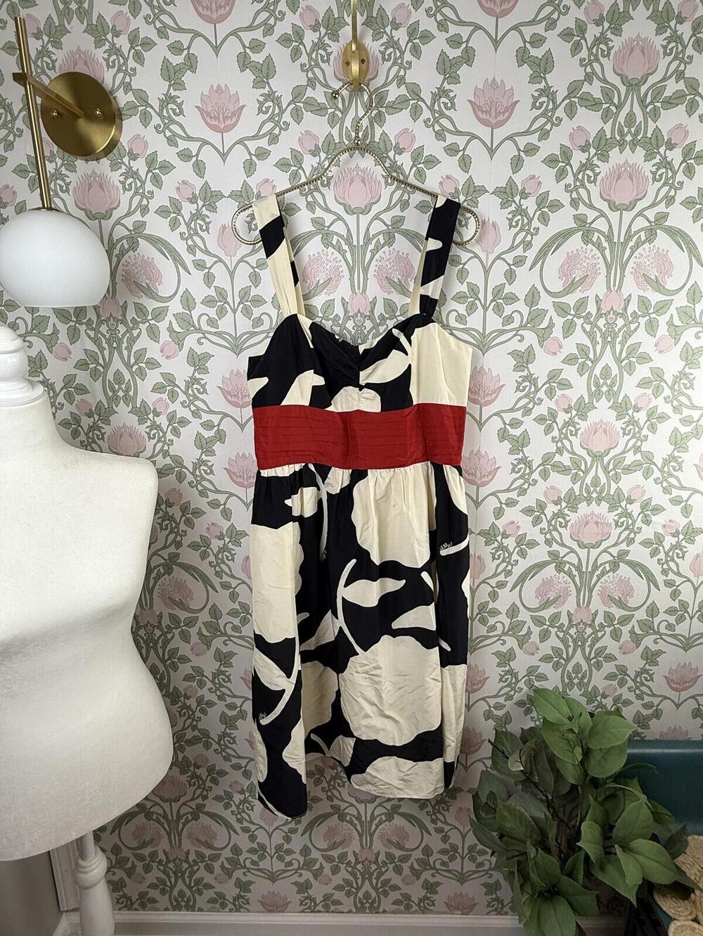 Lilly Pulitzer Black & Cream Silk Blend Red Waistband Dress - Size - Size - 12